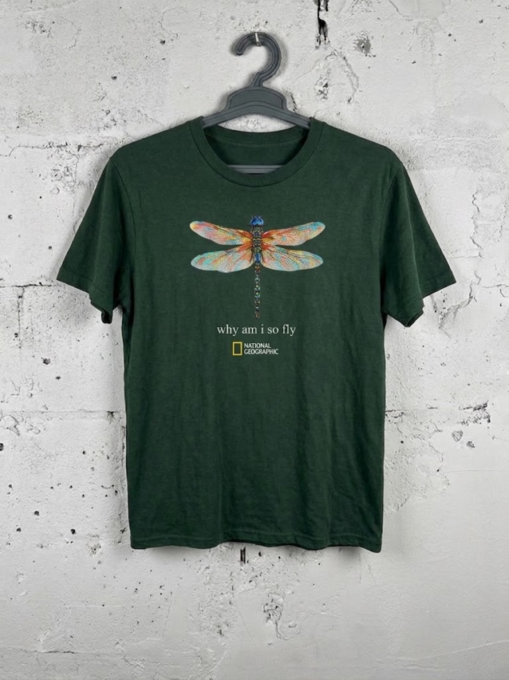 National Geographic Green Tee with Multicolor Dragonfly Graphic